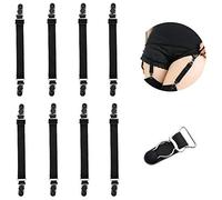 N+A Adjustable Stocking Clip Elastic Double-Way Thigh High Suspenders Duckbill Buckle Non-Slip Garter Socks Belt Fastener Straps Shirt Holder Locking Clamps for Sexy Women 8 Pcs Black