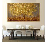 N / A Canvas decorative prints 100% hand-painted golden tree abstract oil painting on canvas, unframed wall art, decorative photo for living room, gift for home decor 24x32inch