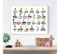N / A Canvas decorative prints Alphabet Cars ABC Letters Educational Nursery Wall Art Canvas Poster Vehicle Transportation Painting Boys Gift Kids Room Decor-60x80cm