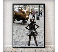 N / A Canvas decorative prints Black and White Street Art with Fearless Girl Image, New York Canvas Prints, Feminist Girl Artwork, Canvas Painting for Wall Decor 24x32inch