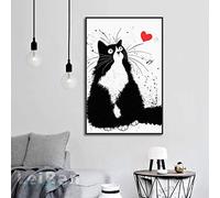 N / A Canvas decorative prints Drawing Cute Black White Cat Looking Up Sky Poster Print Canvas Painting Picture Home Wall Art Graffiti Decor Custom 24x32inch