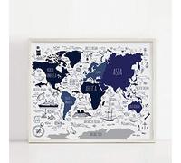 N / A Canvas decorative prints Navy Blue Nautical World Map Poster For Kids, World Map Canvas Painting Wall Art Prints Boys Room Nautical Decor-40x60cm
