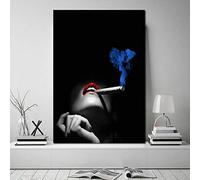 N / A Canvas decorative prints Woman Smoking Pictures Canvas Portrait Lips Posters And Prints Wall Art For Living Room Decor 24x32inch