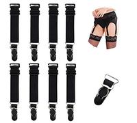 N+A Elastic Straight Style Suspender Garter Belts Corset Holders Stockings Fastener Leg Harness Lingerie Womens 8 Pcs Black