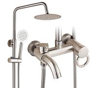 N/A Outdoor Shower Fixture, Triple Function Brushed Nickel System, Wall Mounted SUS304 Stainless Steel Faucet Set with Hand Spray, 8" Rain Head,B(A)