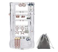 "N/A" SPEACOUR 4 Tiers Necklace Rack Holder 360°Rotating Earring Holder Transparent Acrylic Jewelry Organizer with a Flannelette Bag, 236 Holes and 248 Grooves for Earrings Bracelets Necklaces