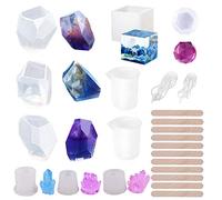 N|A Woohome Silicone Mold 22PCS DIY Casting Molds Tools Set Include Gem Stone, Crystal, Cube, Diamond, Mini Jellyfish Resin Mold and Silicone Measuring Cup for Resin Epoxy DIY Home Décor