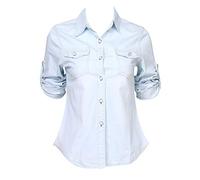 N/AA Women Fashion Long Sleeve Denim Blouses Soft Solid Color Lapel Button Shirt Slim Tops (Sky Blue, XL)