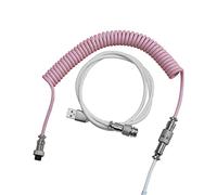 N+B Coiled USB Aviator Cable for Keyboard, Detachable Coiled USB C Cable ，5 cores with shielding, for Type-C Mechanical Keyboards (Pink)