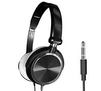 N+B Portable Foldable 3.5mm Headphones, Humanized Design Wired Over Ear Headsets with Microphone Earmuffs Bass Stereo Earphone, for CellPhone, Tablet and Computer (black)