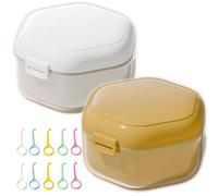 N Blessing Portable Leak Proof 3 Layer Denture Retainer Case with Aligner Removal Tool Travel Friendly Storage Box for Braces Mouth Guards Home Office Organizer (2PCS white yellow)