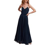 N/ C Wedding Bridesmaid Dress for Women A-Line Sleeveless Chiffon Long Prom Evening Gowns Navy UK18