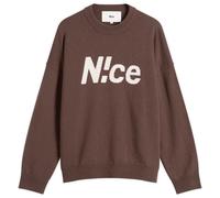N!CE Men's Intarsia Logo Knit Sweater Brown Large