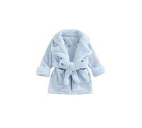 N /D Toddler Baby Girl Boy Flannel Bathrobe Coat Solid Color/Leopard Print Fleece Sleeping Robe with Belt Winter Autumn Robe (Blue , 12-18 Months )
