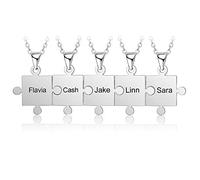 N.E.W Grand Made Personalised Puzzle Name Necklace 1/2/3/4/5/6/7/8/9/10/11/12/13 Pieces Free Engraved Matching Puzzles Pendant Customised Jewelry Gift for Couples Best Friends Family (5 Puzzles)