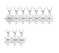 N.E.W Grand Made Personalised Puzzle Name Necklace 1/2/3/4/5/6/7/8/9/10/11/12/13 Pieces Free Engraved Matching Puzzles Pendant Customised Jewelry Gift for Couples Best Friends Family (10 Puzzles)