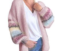 N/F Mohair Cardigan Women's Sweater Candy Color Sweater Knitted Cardigan Jacket Striped Long Lantern Sleeve