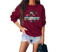 N/G Women's Motherhood is A Walk in The Park Funny Print Round Neck Long Sleeve Graphic Sweatshirt WineRed
