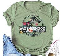 N/G Women's Motherhood is A Walk in The Park Funny Print Round Neck Short Sleeve Graphic T Shirt Green