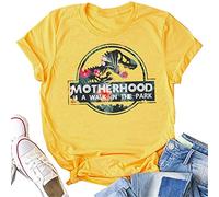 N/G Women's Motherhood is A Walk in The Park Funny Print Round Neck Short Sleeve Graphic T Shirt Yellow