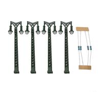 N Gauge Model Train Lights Set with 4 LED Lattice Masts, Compatible with 3V Voltage and Includes Series Resistors for 12 16V Transformer Connections, Metal Construction