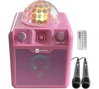 N-Gear Disco Block 410 Pink Portable Party Speaker 50W Max with 4" Woofer, Bluetooth Playback, Powerbank Function, RGB LED Disco Lights, 6 Hours Playtime, Two Wired Microphones and Remote Control