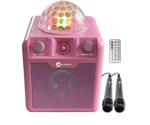 N-Gear DISCO410 Karaoke & Party Bluetooth Speaker with Disco Ball, Microphone and Power Bank Function, Pink