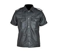 N? Genuine Sheep Leather Men Police Uniform Shirt (2X-Large) Black