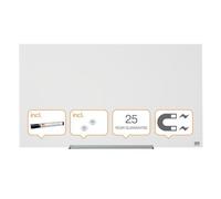 Nobo Glass Magnetic Whiteboard with Removable Pen Tray, 1000 x 560 mm, InvisaMount Mounting System, Impression Pro, Brilliant White, 1905176