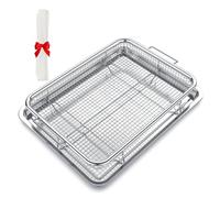 N.Gracia Air Fryer Basket for Oven, 15.5“ x 11.6“ Stainless Steel Crisper Tray and Pan with 50 PCS Parchment Paper, Stainless Steel Air Fryer Basket for Baking Grilling