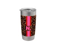 N Initial - Hot Pink and Red Stripe on Tortoiseshell Stainless Steel Insulated Tumbler