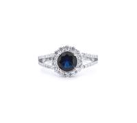 (N) Jewelco London 925 Silver Rhodium CZ Set Round Cluster Sapphire Blue Centre - ARN188B