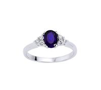 (N) Jewelco London Ladies Rhodium Plated Sterling Silver Blue Oval Cubic Zirconia Solitaire Engagement Ring