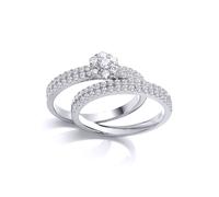 (N) Jewelco London Ladies Rhodium Plated Sterling Silver Cubic Zirconia Daisy Cluster dual Eternity Bridal Rings Set