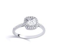 Jewelco London Women's 925 Silver Cushion CZ Shoulder Set Halo Solitaire Engagement Ring | Size: N Jewelco London Silver N