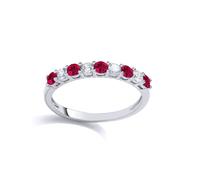 (N) Jewelco London Ladies Rhodium Plated Sterling Silver Red CZ Alternating 9 Stone Half Eternity Ring - GVR927RU