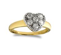 (N) Jewelco London Ladies Solid 9ct Yellow and White Gold White Round Brilliant Cubic Zirconia Pave Love Heart Ring