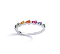 (N) Jewelco London Ladies Sterling Silver Multi Colour Cubic Zirconia Rainbow Lil n Large Half Eternity Ring - GVR869