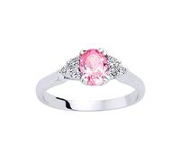 (N) Jewelco London Ladies Sterling Silver Pink Oval Cubic Zirconia Solitaire Engagement Ring - GVR502