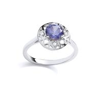 (N) Jewelco London Ladies Rhodium Plated Sterling Silver Lilac Cubic Zirconia Moonlight Frost Cluster Ring