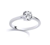 (N) Jewelco London Rhodium Plated Sterling Silver CZ Minimalist 4-Claw Solitaire Ring - GSR1027