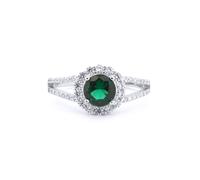 (N) Jewelco London Rhodium Silver Green Round Brilliant CZ Split Shoulder Halo Solitaire Cluster Ring - ARN188G