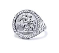 Jewelco London Sterling Silver St George & Dragon Basket Half-Sovereign-Size Ring (not a sovereign coin)
