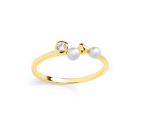 (N) Jewelco London Yellow Gold-Plated Sterling Silver Pearl & CZ Zig Zag Love Heart Full Moon Cluster Dress Ring - GSR1081