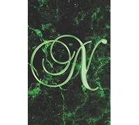 N Journal: A Monogrammed N Initial Capital Letter Notebook For Writing And Notes: Great Personalized Gift For All First, Middle, Or Last Names (Green Gold Watercolor Black Marble Granite Veins Print)