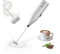 N-K Handheld Milk Frother - Electric Drink Mixer with Stainless Steel Whisk - Powerful Portable Foam Maker for Coffee, Latte, Cappuccino, Matcha, Hot Chocolate & More (Silver)