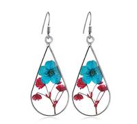 N-K PULABO Pressed Flower Teardrop Earrings Multicolor Natural Dried Pressed Real Flowers Leaves Hook Drop Earrings Creative and Exquisite Workmanship Beautiful
