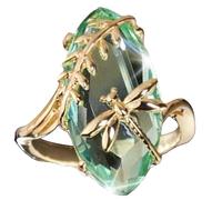 N-K PULABO Twisted Leaf Dragonfly Inlaid Fake Gemstone Women Fashion Jewelry Wedding Ring Olive Green Ring Plated 18k Yellow Gold Finger Ring Green US 8 Comfortable and Environmentally Fashionable