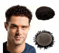 N.L.W Toupee for Men 5mm Curl Afro Hair Pieces Fine French Lace Mens Toupee Human Hair Replacement System #2 Deep Brown