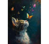 N.LANSHAN 11CT Animal DIY Counted Cross Stitch Kits Cat and Butterfly Embroidery Cross Stitch Kits Stamped Pattern Starter Set Needlework Art Accessories Wall Decoration 30x40cm